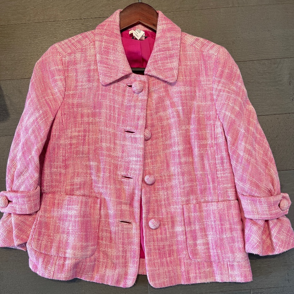 J. Crew pink twill 3/4 length blazer